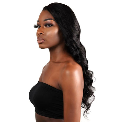 Modeling wearing body wave lace front wig side