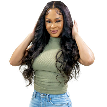 model photo 5x5 body wave hd glueless closure wig