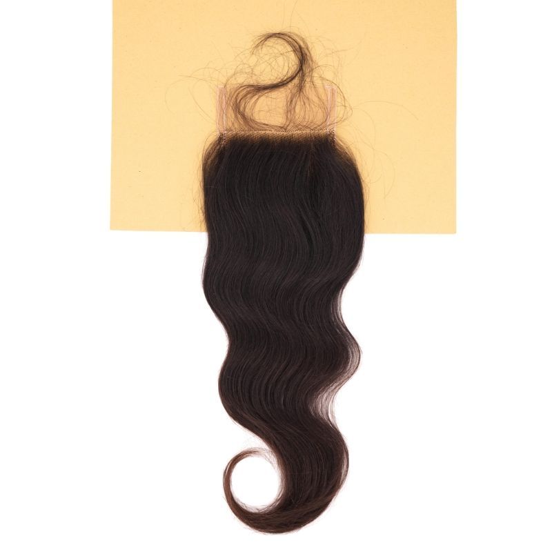 Indian Wavy Closure on Tan Background