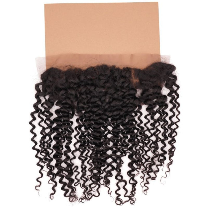 kinky curly frontal on brown background
