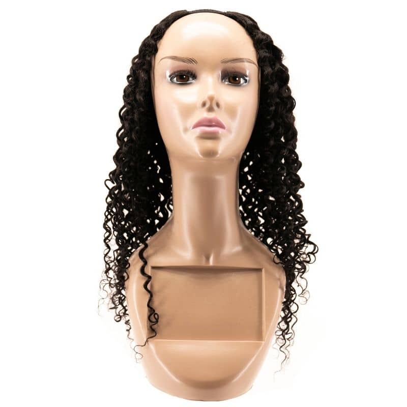 Kinky curly u part wig on mannequin