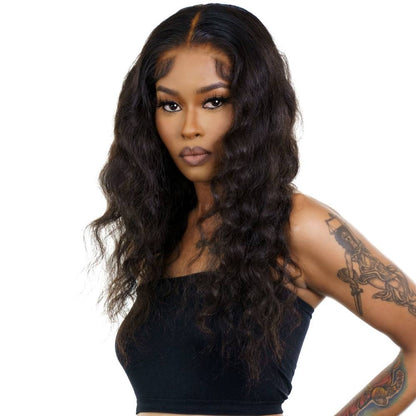 Raw Indian Curly Lace Front Wig styled on model