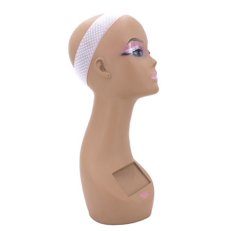 side view of white silicone wig grip band on mannequin